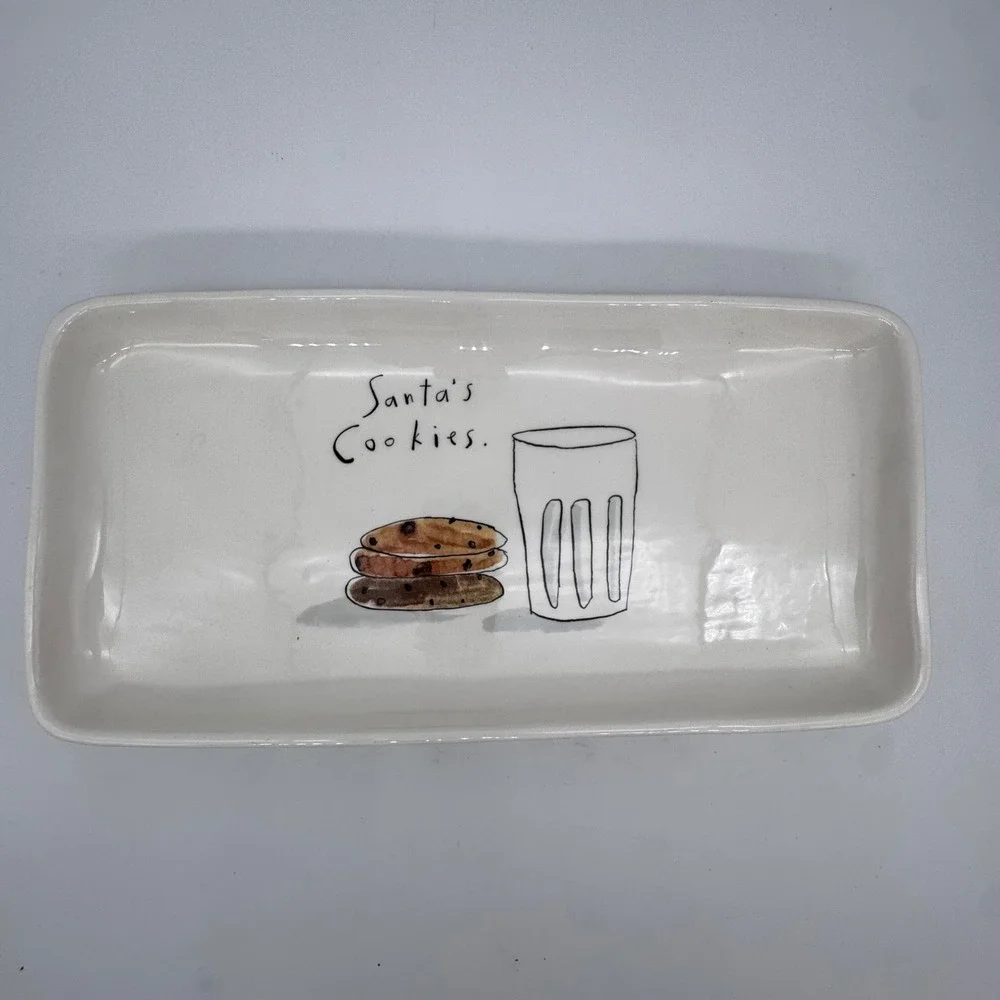 Magenta Rae Dunn Santa's Cookies Milk Tray Plate Christmas Holiday Serving Dish‎